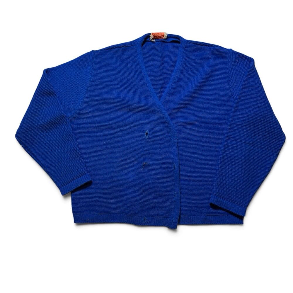 Vintage 60s Featherknits Royal Blue Cardigan Sweater Medium